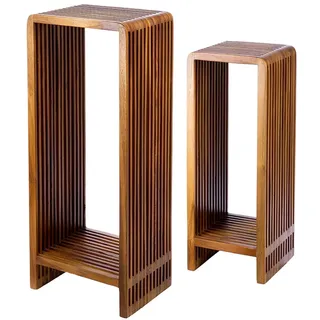 GILDE 2er Set Deko-Säule Cali aus Holz - rechteckig - naturfarben - Höhe 86cm x Breite 34cm