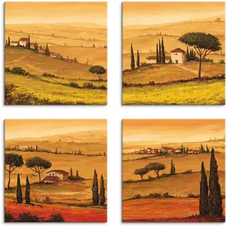 Artland Leinwandbild "Rapsfeld und Mohnfeld Toskanalandschaft" Europa 4 Stk. tlg. 4er Set, verschiedene Größen, farbe bild(er): braun