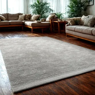 MY-RUG Wollteppich 160x160 cm aus Schurwolle - Teppich Wohnzimmer Creme | Handgewebter Naturteppich, OEKO-TEX zertifiziert, weicher Wendeteppich, robust, pflegeleicht & fuer Allergiker geeignet