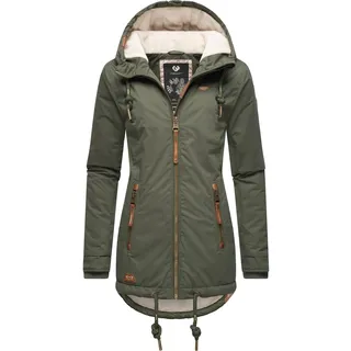 Winterjacke RAGWEAR "Winterjacke Zuzka Winter", Damen, Gr. L, grün (schwarz olive22), Obermaterial: 100% Polyester PES.  Obermaterial: Futter: 100% Polyester PES. 100% Polyester PES., tailliert Po-bedeckend, Rippstrickbündchen, Jacken Winterjacke, Wasserdichter Winterparka mit Teddyfleece Innenfutter