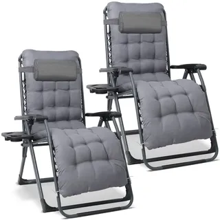 Modante Garten-Relaxsessel-Set , Grau, Schwarz , Metall, Textil , 68x88x110 cm , klappbar, inklusive Armlehnen, Nackenkissen abnehmbar , Gartenmöbel, Gartenliegen, Liegestühle