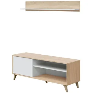 Calicosy Tv-Möbel mit 2 Nischen und 1 Tür mit seinem Wandregal Kikua Plus - L135 cm , Holzwerkstoff , 40x50x135 cm , Wohnzimmer, TV Möbel, Lowboards, Lowboards stehend
