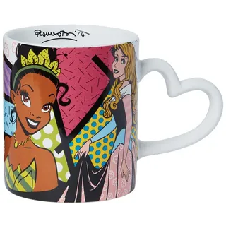 Enesco Disney Britto Ariel Tiana Aurora und Cinderella Prinzessinnen Herzgriff Kaffeetasse, 400 ml, mehrfarbig