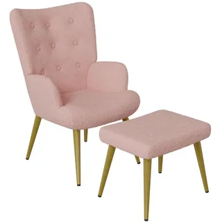 Ohrensessel mit Hocker,Rosa , Metall , 53x99.5x68 cm , Wohnzimmer, Sessel