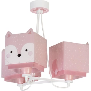 Dalber Lampe kinderzimmer, kinderlampe Pendelleuchte Hängelampe, Deckenleuchte Kinder, Deckenlampe kinderzimmer 3 Lichter Little Fox Fuchs Tiere, rose, 64587, E27