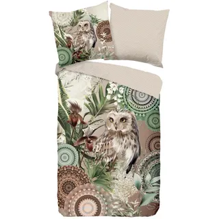 Muller Textiles Wendebettwäsche Eule Braun/Grün/Beige 135 x 200 cm + 80 x 80 cm