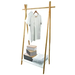 MSV Kleiderständer Bambus Garderobe Garderobenständer Kleiderstange Ablage Natur Bambus Mia - 64 x 44 x 160.5 cm
