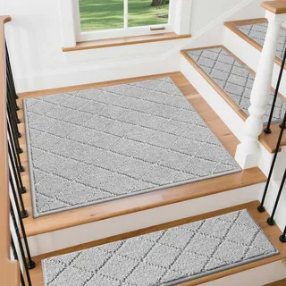 COSY HOMEER 1 Stück Treppenstufenmatte eckig 76 x 76 cm, Grau | Stufenmatten Selbstklebend, Rutschfest ohne Kleben, 100% Polyester, TPE-Rücken, waschbar, für Kinder, Senioren und Haustiere