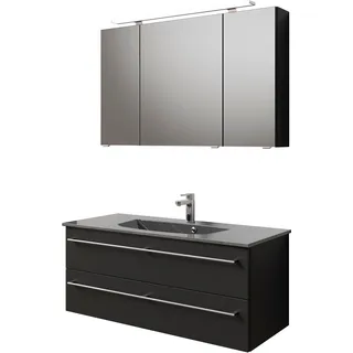 Saphir Badmöbel-Set "Serie 6025 2-teilig Mineralmarmor-Waschtisch mit LED-Spiegelschrank" 2 Stk. tlg., schwarz matt select