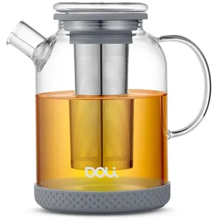 Doli 1,5L Teekanne Glas mit Siebeinsatz Grey - Langes Edelstahl Sieb für pures Aroma - für heiße & kalte Getränke - Spülmaschinenfest - BPA-frei