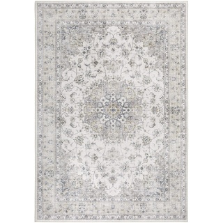 -LUXOR- living Teppich Wohnzimmer Prima im Vintage Design - Wohnzimmerteppich Teppich Kurzflor Digitaldruck in zeitlosem Design Creme 80 x 200 cm