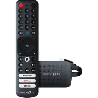 waipu.tv 4K Stick (1. Generation) | Inkl. Fernbedienung mit Schnellwahltasten | Fernsehen über WLAN | HDMI | 4K | HDR | Dolby Atmos | Voucher für 3 Monate 300 TV-Sender & 40.000 Filme & Serien