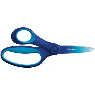 Fiskars Kinderschere, Schere für große Kinder im Alter von 8 - 11 Jahren, Für Linkshänder:innen, SoftGrip, Länge: 15 cm, Ombré-Optik, Blau, 1067854