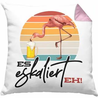 Trendation Es Eskaliert Eh Kissen mit Füllung 40x40 Flamingo Geschenk Lustige Kissen mit Füllung 40x40 mit Spruch Büro (Rosa)
