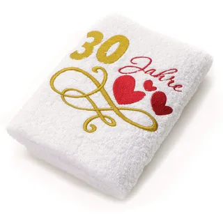 Abc Casa Geschenk -Handtuch zum 30 Geburtstag mit aufgestickten Herzen und 30 Jahre für Frauen und Damen - 30 jähriges Jubiläum Geschenkidee - 30 Jahre Geburtstagsgeschenk