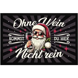 MoonWorks® Fußmatte Weihnachten mit Spruch Ohne Wein Santa Weihnachtsmann Lustig rutschfest & waschbar schwarz 60x40cm