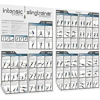 Slingtrainer Workout Poster Set | 60 Fitness-Übungen für Slingtraining | Muskelaufbau & Krafttraining Homeworkout Fitnesstraining zuhause ohne Hanteln Sport-Geräte Schlingentrainer