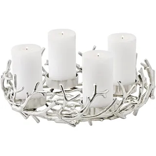 Edzard Adventskranz Porus, Durchmesser 42 cm, Geweih-Design, Aluminium vernickelt silberfarben, für Kerzen Durchmesser 8 cm, ideal für die Teelichtkerze Cornelius von Edzard