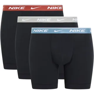Boxershorts NIKE UNDERWEAR "BOXER BRIEF 3PK", Herren, Gr. S (46), 3 Stk., schwarz (blk, mrs stn, gry hthr, smky ble wb), Jersey, Obermaterial: 95% Baumwolle, 5% Elasthan, kontrastfarbene Details, unifarben, körpernah, Unterhosen Boxershorts, mit NIKE Logo-Elastikbund
