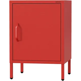 Jan Nowak Nachttisch Industrial - MIA Nachtschrank Glitzernd mit Tür für Schlafzimmer Kinderzimmer Stahlschrank Abschliessbar Nachtkasten Klein Loft Stil Metall Nachtkommode 42,4 x 59,5 x 40 cm Rot
