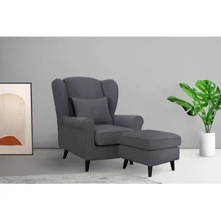 Home affaire Sessel »Ohrensessel CHISTELLE, wahlweise mit Polsterhocker« mit Wellenunterfederung, Maße: B/T/H: 81/87/99 cm, grau