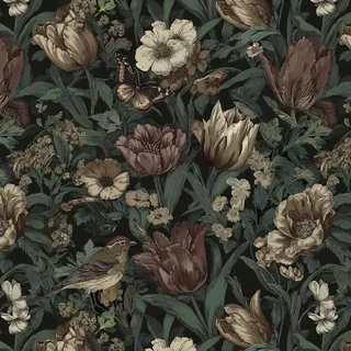 Timeet Selbstklebende Tapete 44cmx3m Wandfolie Dunkel Blatt Botanisch Blumentapete Boho Möbelfolie Klebefolie Wasserdicht Vintage Wandverkleidung für Schlafzimmer Wohnzimmer DIY Renovierung Gold Rot