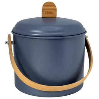 PEBBLY - Komposteimer für den Innenbereich aus Stahl und Griff aus Bambus – 3,5 Liter – Ø 19 x 21,5 cm – Geruchsfilter aus Kohle inklusive, eleganter, langlebiger, Leichter und widerstandsfähiger