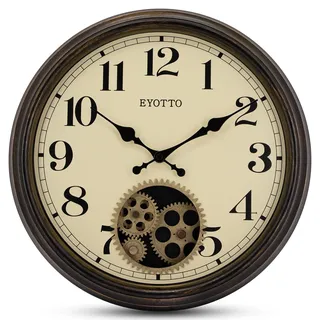 eYotto Moving Gears Wanduhr, 38,1 cm, groß, industriell, Retro, Vintage, Steampunk, Innendekoration, gewölbtes Glas, leise Wanduhren für Wohnzimmer, Küche, Büro, Schule, Geschenk