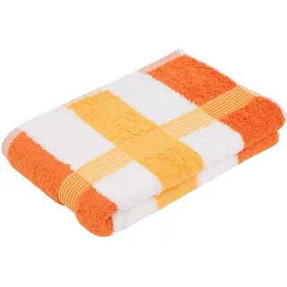 Gözze - New York Streifen Duschtuch, 1er Set, Weiches und saugfähiges Badetuch, 100% Baumwolle, 70 x 140 cm - Orange/Weiß/Gelb
