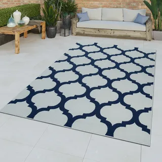 TT Home Moderner In- & Outdoor Kurzflor Teppich Marokkanisch Geometrisches Muster Weiß Größe 120x170 cm - Weiß