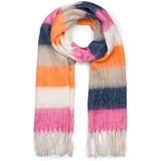 styleBREAKER XXL-Schal "Web Strickschal breite Streifen bunt" 1 Stk., pink, weiß, orange, taupe, dunkelblau