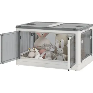 Aufbewahrungsbox 99L Stapelbare Truhe Mit Rollen, Faltbar, 5-Seitiger Zugang, Weiß