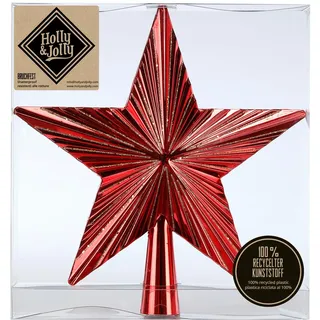 Holly & Jolly - Weihnachtsbaumspitze Stern Festive Red, ca. 20 cm | Christbaumspitze aus Kunststoff, Stern, Weihnachtsbaumschmuck in Rot und Gold, glänzend, Weihnachtsdeko für Innen