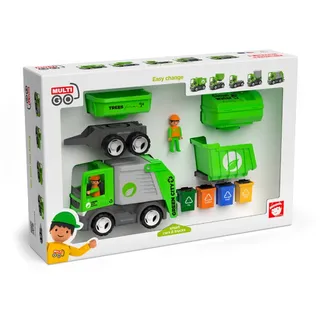 Multigo Stadtreinigung LKW-Set 4in1 mit Anhänger Spielfigur Müllwagen Kipper +3J