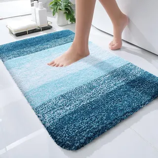 Homaxy Weich Badezimmerteppich 40x60 cm, rutschfest waschbar Badematte Flauschige Hochflor Badteppich Mikrofaser Saugfähig Badvorleger Duschvorleger (Pfau Blau)