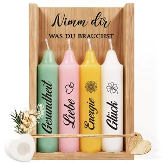 TUZELIYA Kerzenset mit Kerzenständer, Geschenke für Frauen, Geschenke für Mama Freundin Schwester Kollegin zum Geburtstag, Nimm dir was du brauchst Kerzen, Rituals Geschenkset Frauen, Holzbox Deko