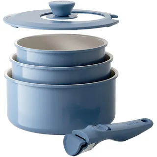 Redchef Topfset Abnehmbarer Griff 5-teilig Keramik Antihaft Induktion, Blau | Kochtöpfe Induktions für Alle Herdarten, Stapelbar und 3-in-1-Deckel, Ofenfest, Camping & Wohnmobil, PTFE/PFAS/PFOA-frei