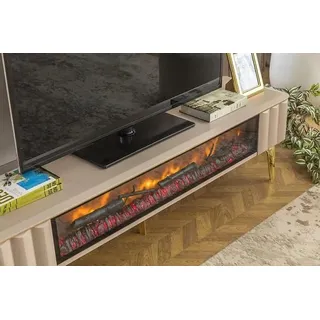 Sideboard RTV Wohnzimmer Luxusmöbel Kamin Beige MDF Metall Lowboard - Beige