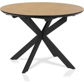 Esstisch ausziehbar Küchentisch rund 110-150 cm mit Butterfly-Auszug für 4-6 Personen - Metall Sterngestell, Tischplatte Holzwerkstoff beschichtet, Schweizer Kante, Eiche Optik - Braun