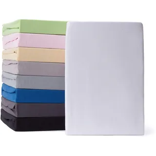 Lumaland Comfort Jersey Spannbettlaken mit Rundum-Gummizug - 180 x 200 cm - 200 x 200 cm - Steghöhe bis zu 25 cm - 160 g/m2 100% Baumwolle Spannbetttuch Bettlaken - Weiß