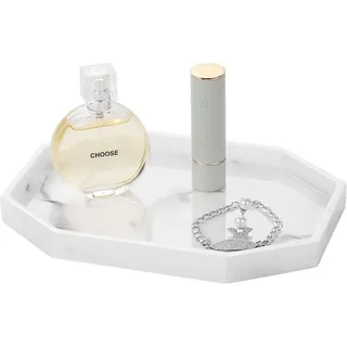 Shinowa 8 Zoll Kleines Achteckiges Tablett, Harz Aufbewahrungstablett Kosmetik Badezimmertablett Servierbrett für Schlafzimmer Schminktisch Wohnzimmertisch Küchenspüle Accessoires, Tinte Weiß