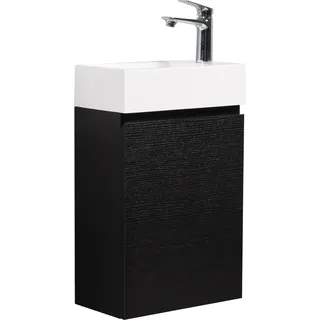 WC Badmöbel Angela 40x22 cm Schwarz Holz - Schrank Waschbecken Badezimmer Toilette - Schwarz