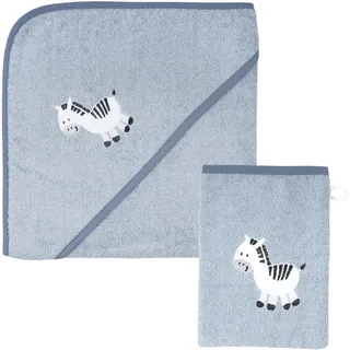 Wörner Handtuch Set »Zebra blau Kapuzenbadetuch 100/100 mit Waschhandschuh« mit süßer Zebrastickerei,