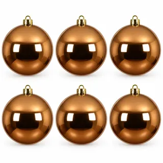 6 x Weihnachtskugeln aus Kunststoff (6 x Ø 15 cm/Braun glänzend) | Für den Innen- und Außenbereich – Wetterfest – Bruchsicher Outdoor Christbaumkugeln Weihnachtsbaumkugeln Baumkugeln