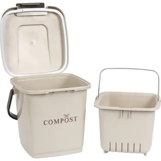 HowHomely | Biomülleimer - Bioabfalleimer - 8 L - 26 x 26 x 25 cm - Beige - Biotonne für Küche - mit Einsatz - Beige, Braun