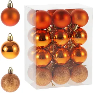 RELONGGI 4cm Weihnachtskugeln in Rot - 24pcs Christbaumkugeln aus Plastik, Splitterfrei, 3stile und in Tollen Farben (Orange, 4cm)