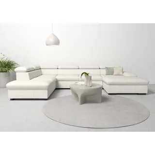Wohnlandschaft HOME AFFAIRE "Alberto U-Form", weiß (altweiß), B:350cm H:73cm T:228cm, Luxus-Microfaser in Lederoptik (100% Polyester);Microfaser in Antiklederoptik (100% Polyester);Luxus-Microfaser Vintageoptik (100% Polyester);Luxus-Microfaser weich (90%Polyester 10%Polyamid), Sofas, Wohnlandschaft, mit Kopfteilverstellung, wahlweise mit Bettfunktion
