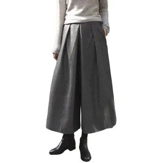 LIUYUYOUGO Hose Mit Weitem Bein Für Damen Im Winter Modische Palazzo Hose Mit Hoher Taille Fischgrät Wollmischung Culottes Hose Elegante Baggy Kurzhose Hose Mit Taschen