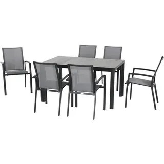 Dining-Set Velia SET 7-teilig Silva 140 6 x Sessel anthrazit, 140 x 90 cm, WG