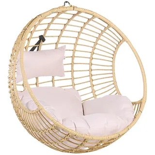Beliani Hängesessel PE Rattan natürlich 99 cm Aspio , Beige , Kunststoff , 99x99x65 cm , Gartenmöbel, Gartenschaukeln, Hängesessel
